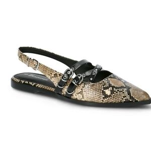 No Boundaries Snakeskin and Black Slingback Flats